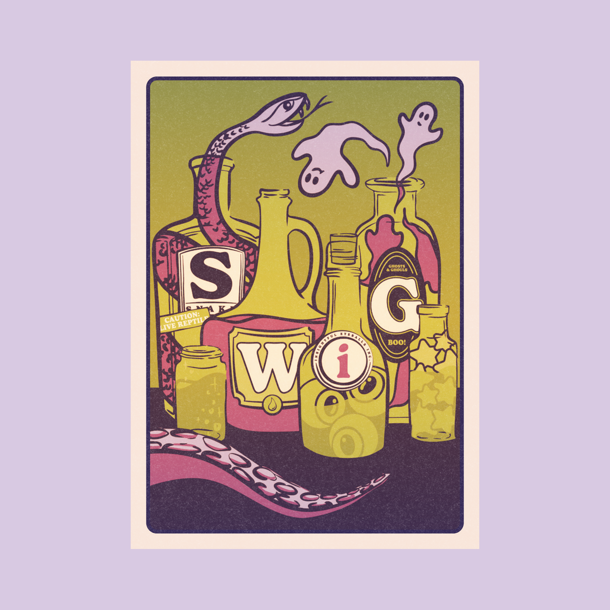 Halloween Exchange Card with potion bottles and ghost artwork.