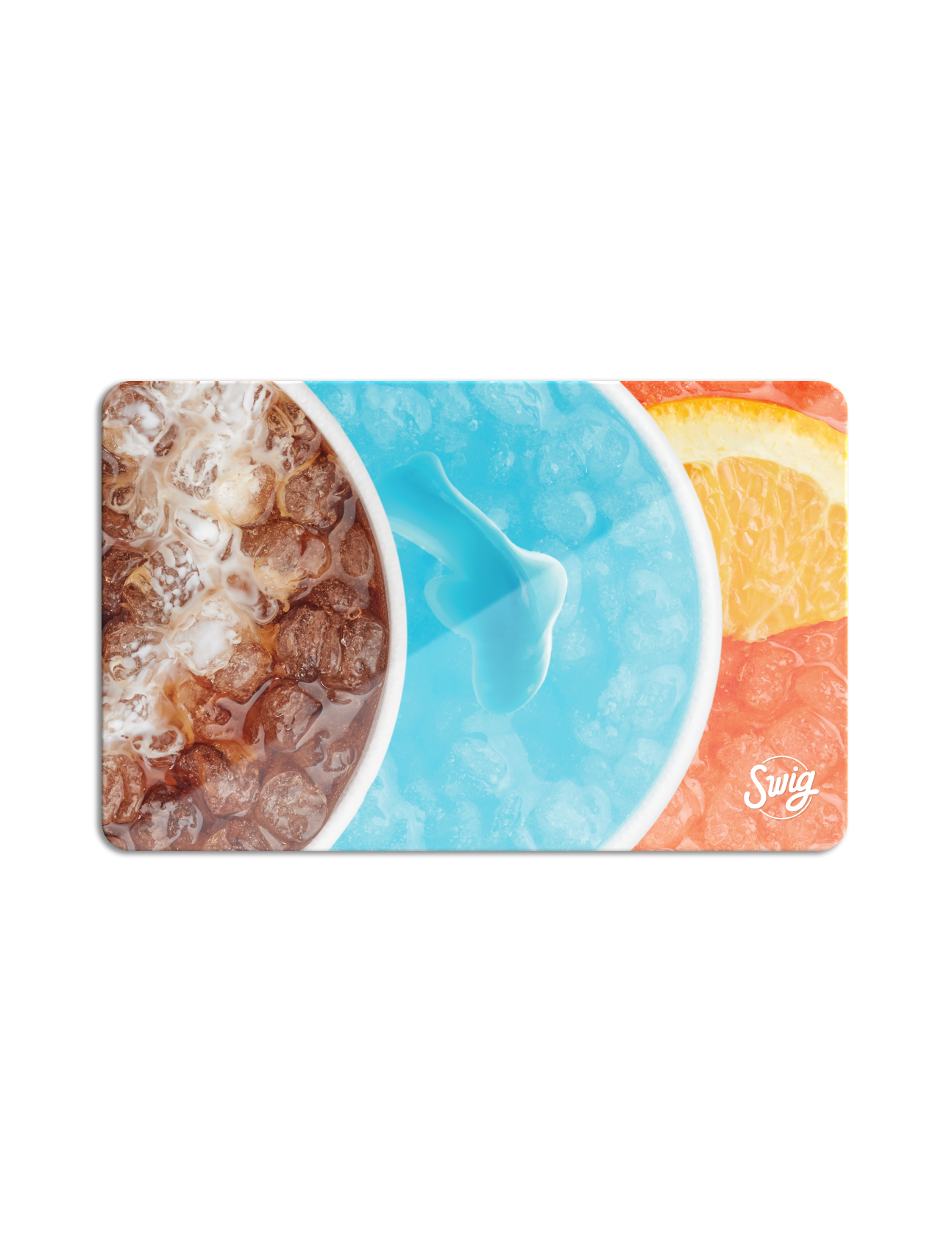 Swig Gift Card featuring three colorful drinks and the Swig logo.